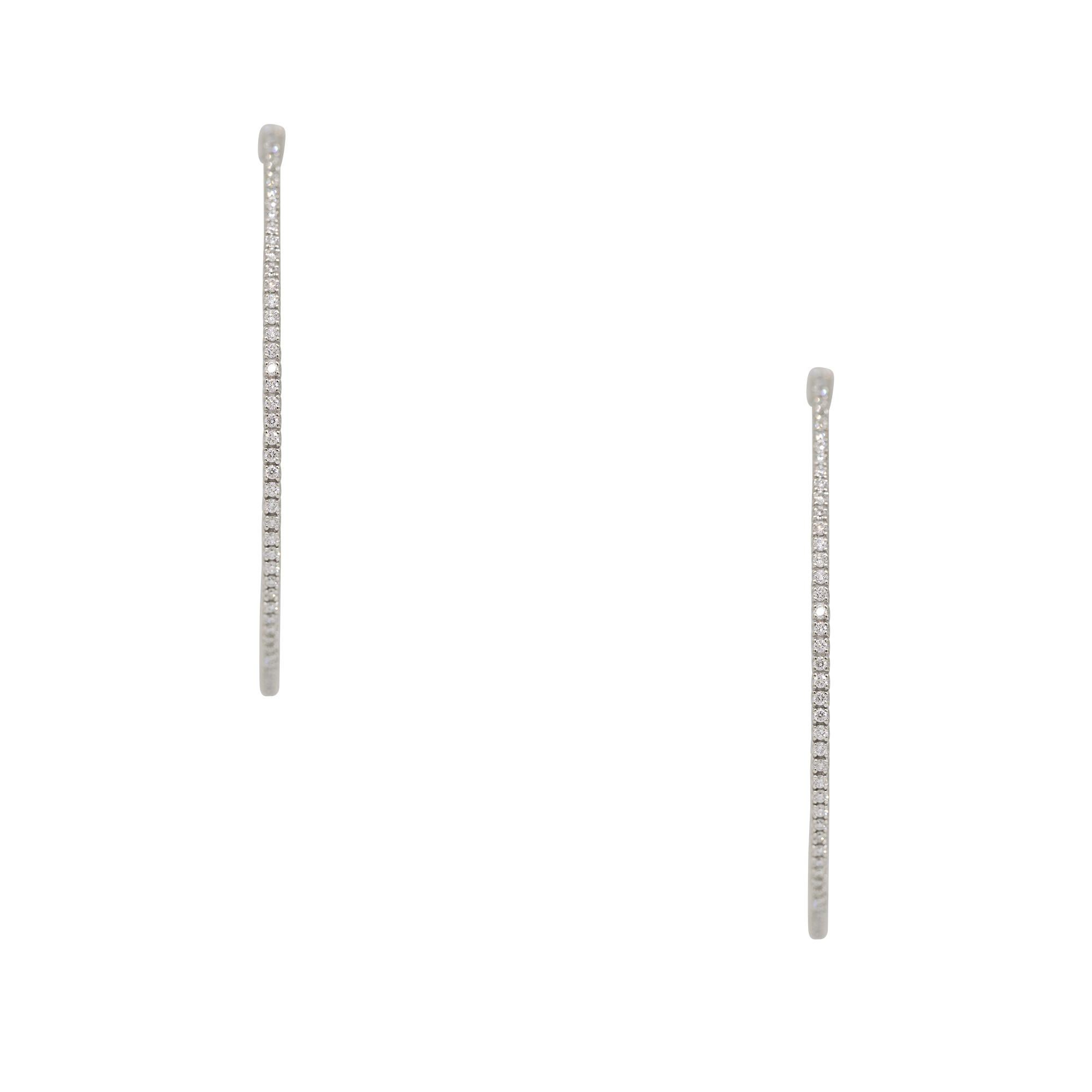Modern Natural Round Brilliant Diamond Narrow 14 Karat Hoop Earrings In Stock