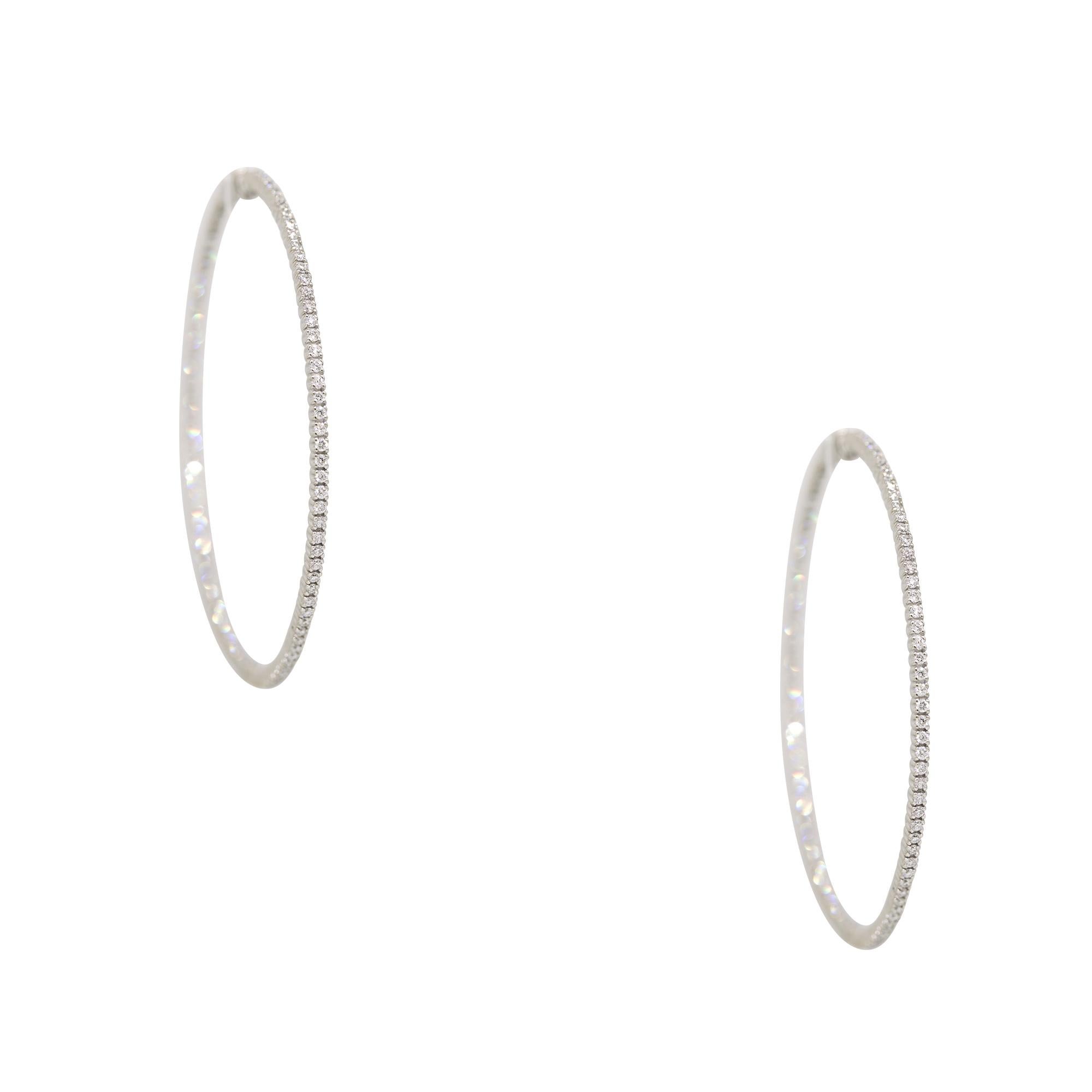 Round Cut Natural Round Brilliant Diamond Narrow 14 Karat Hoop Earrings In Stock
