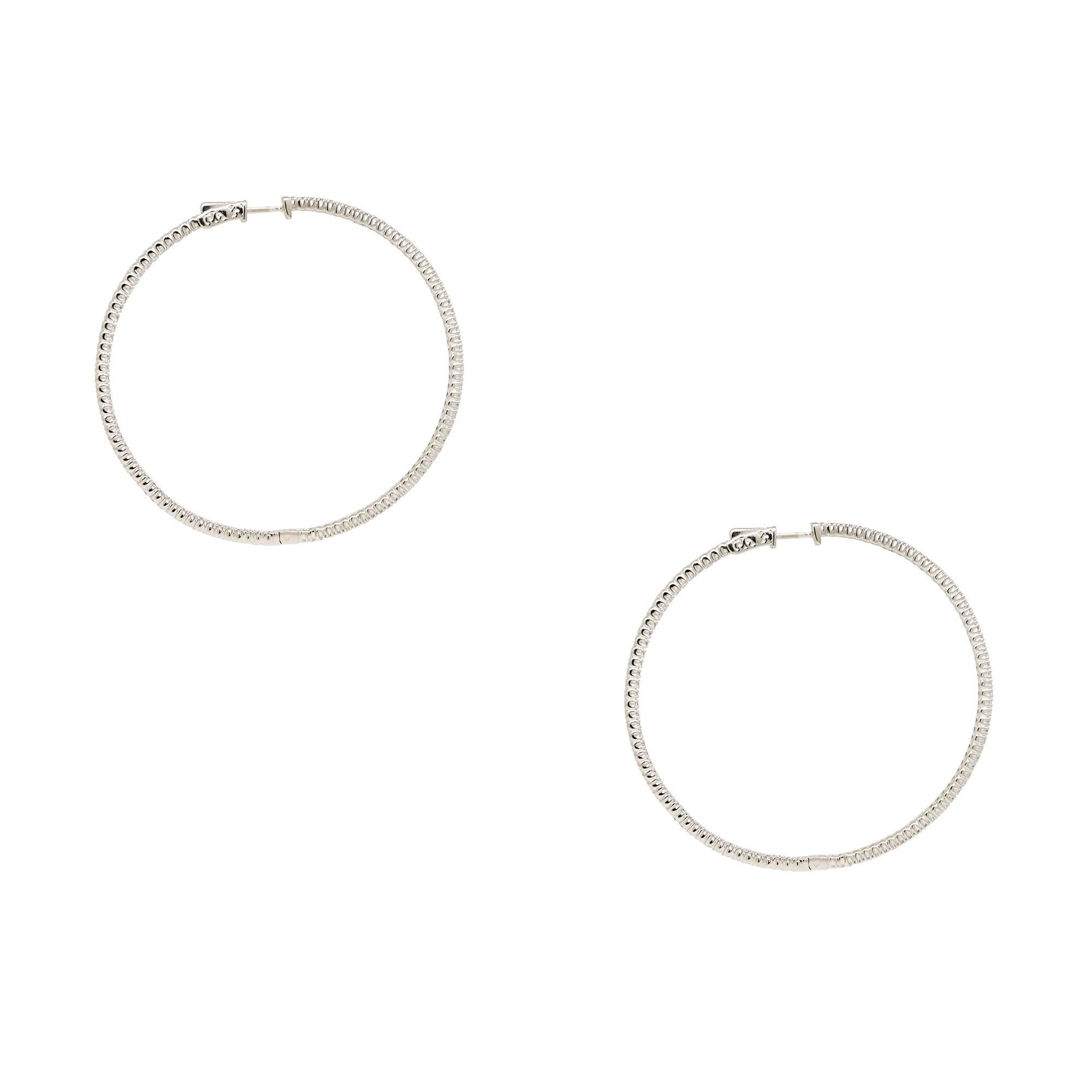 Women's Natural Round Brilliant Diamond Narrow 14 Karat Hoop Earrings In Stock