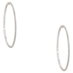 Natural Round Brilliant Diamond Narrow 14 Karat Hoop Earrings In Stock