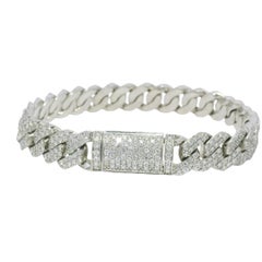 Natural Round Brilliant Diamond Pave 14-Karat Cuban Link Bracelet In Stock