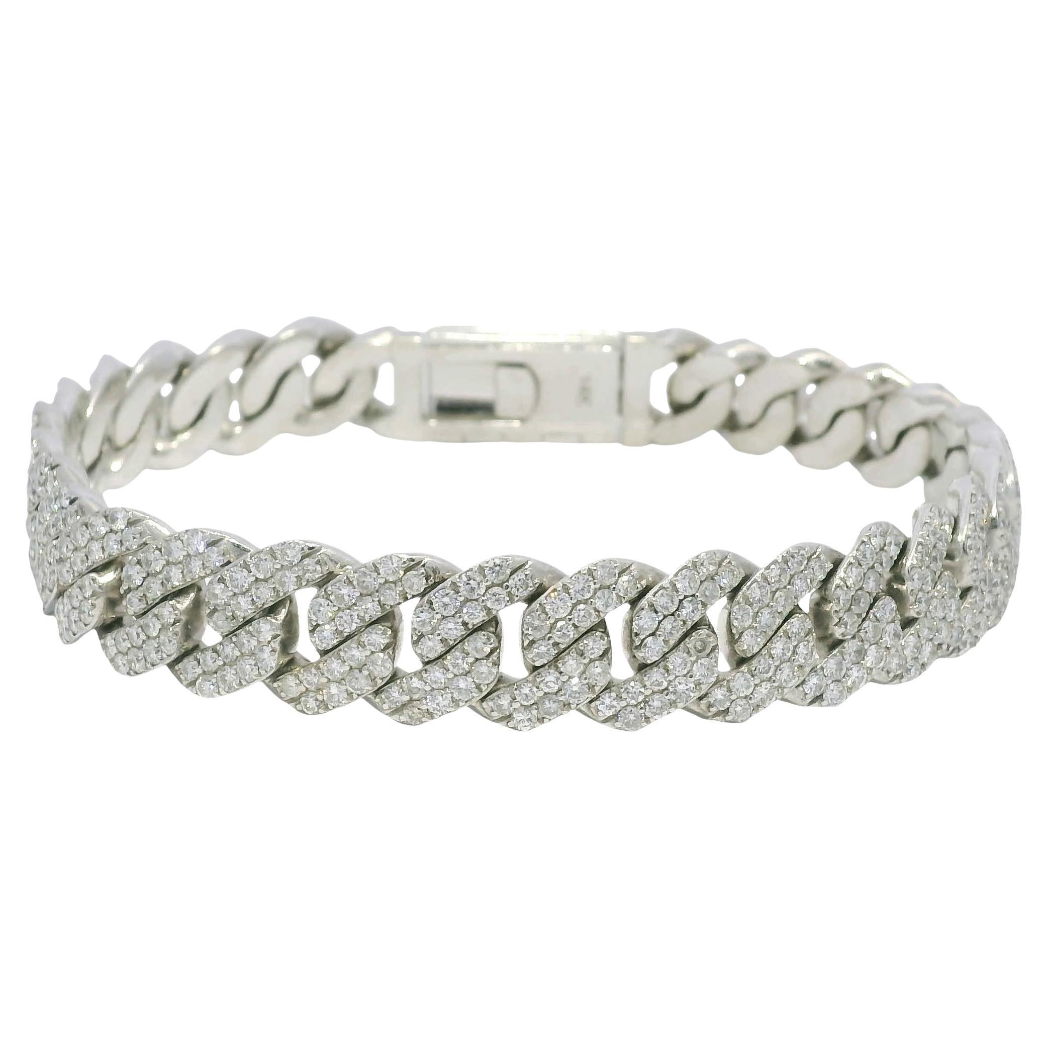 Natural Round Brilliant Diamond Pave 14-Karat Cuban Link Bracelet In Stock im Angebot