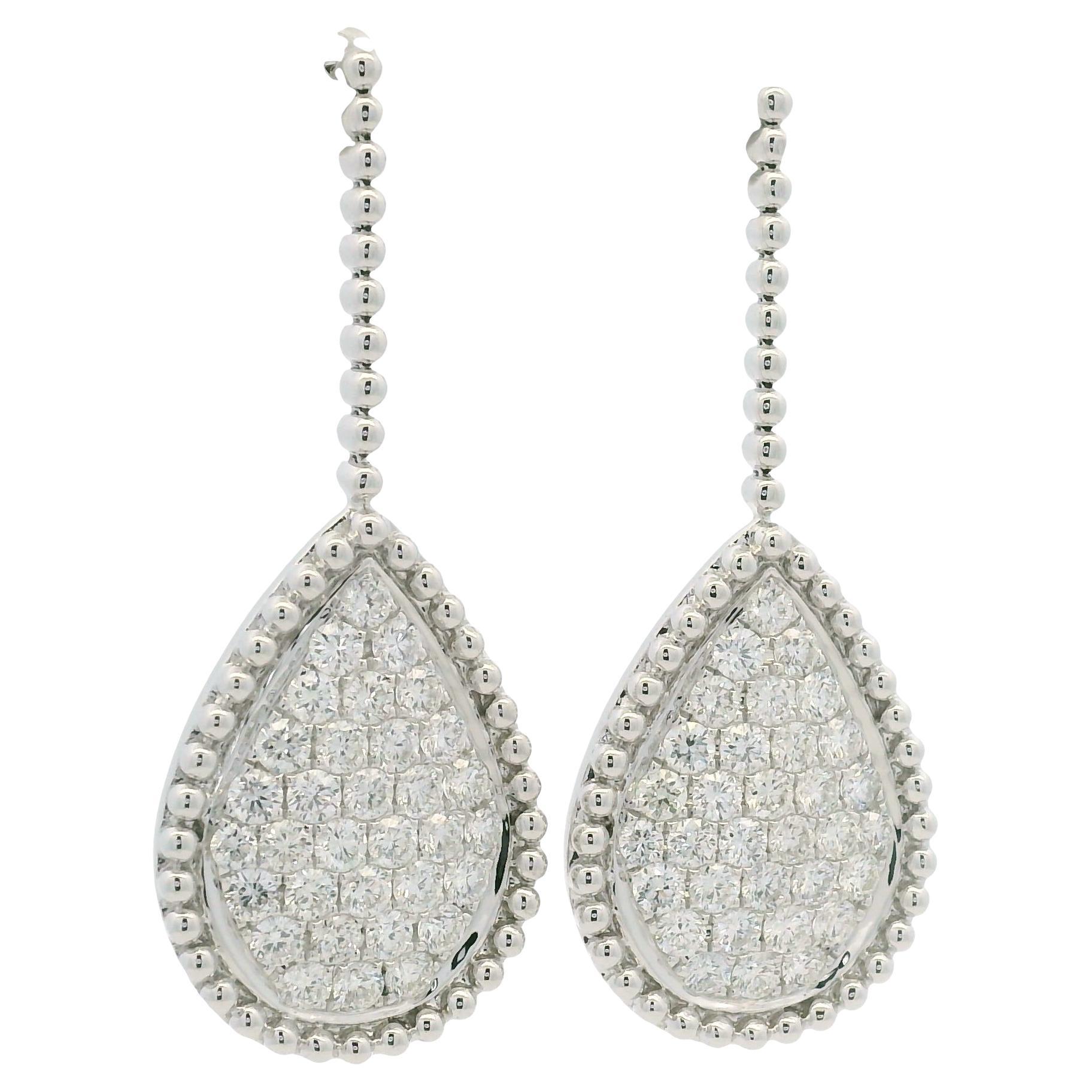 Natural Round Brilliant Diamond Pave 18-Karat Teardrop Earrings In Stock