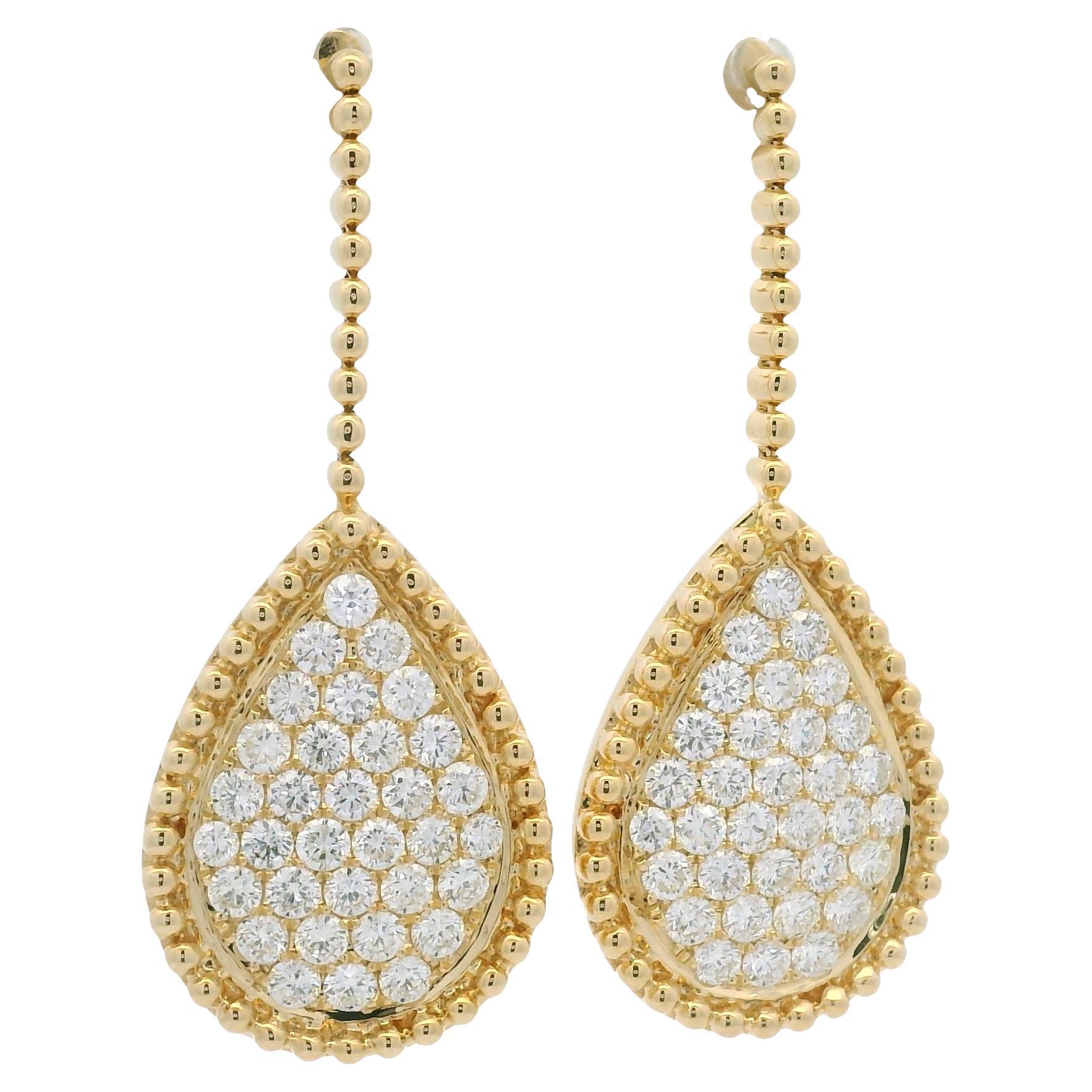 Natural Round Brilliant Diamond Pave 18-Karat Teardrop Earrings In Stock