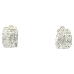 Natural Round Brilliant & Princess Cut Diamond 14-Karat Huggie Earrings In Stock