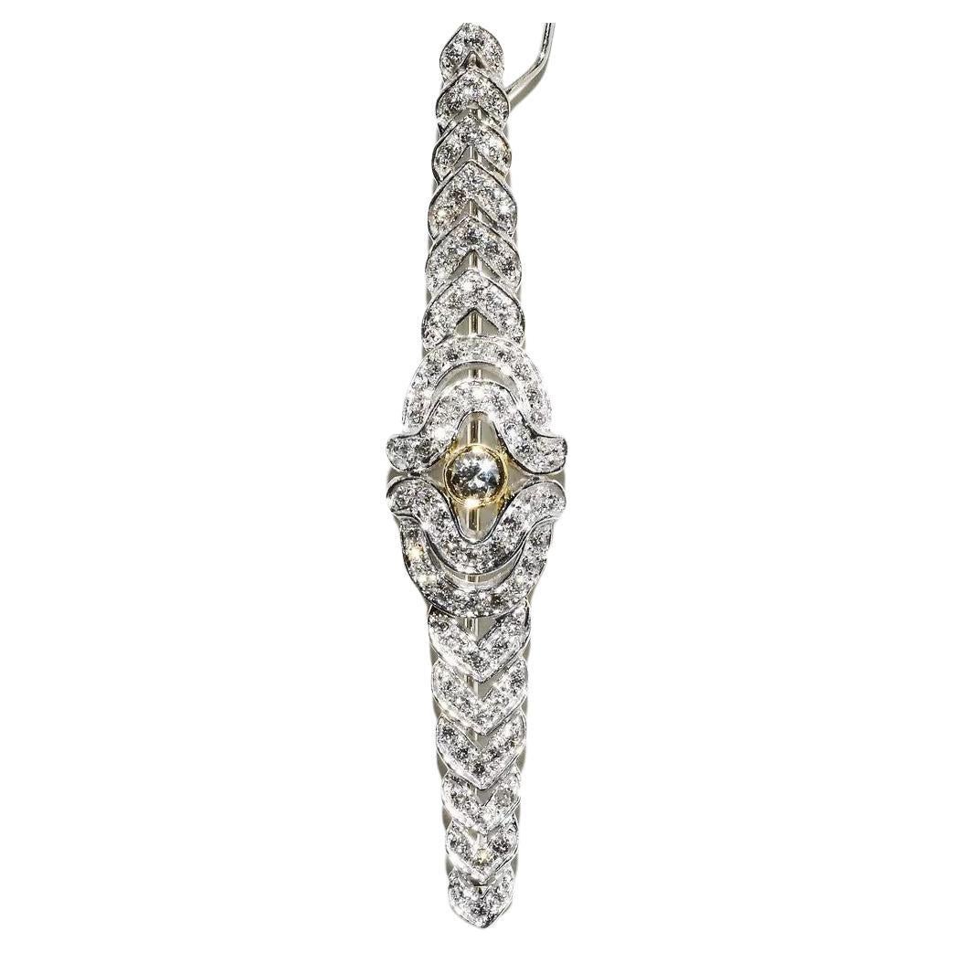 Natural Round Brilliant White Diamond Bar Pin 18K Y/W Gold 0.80 cts.