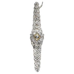 Natural Round Brilliant White Diamond Bar Pin 18K Y/W Gold 0.80 cts.