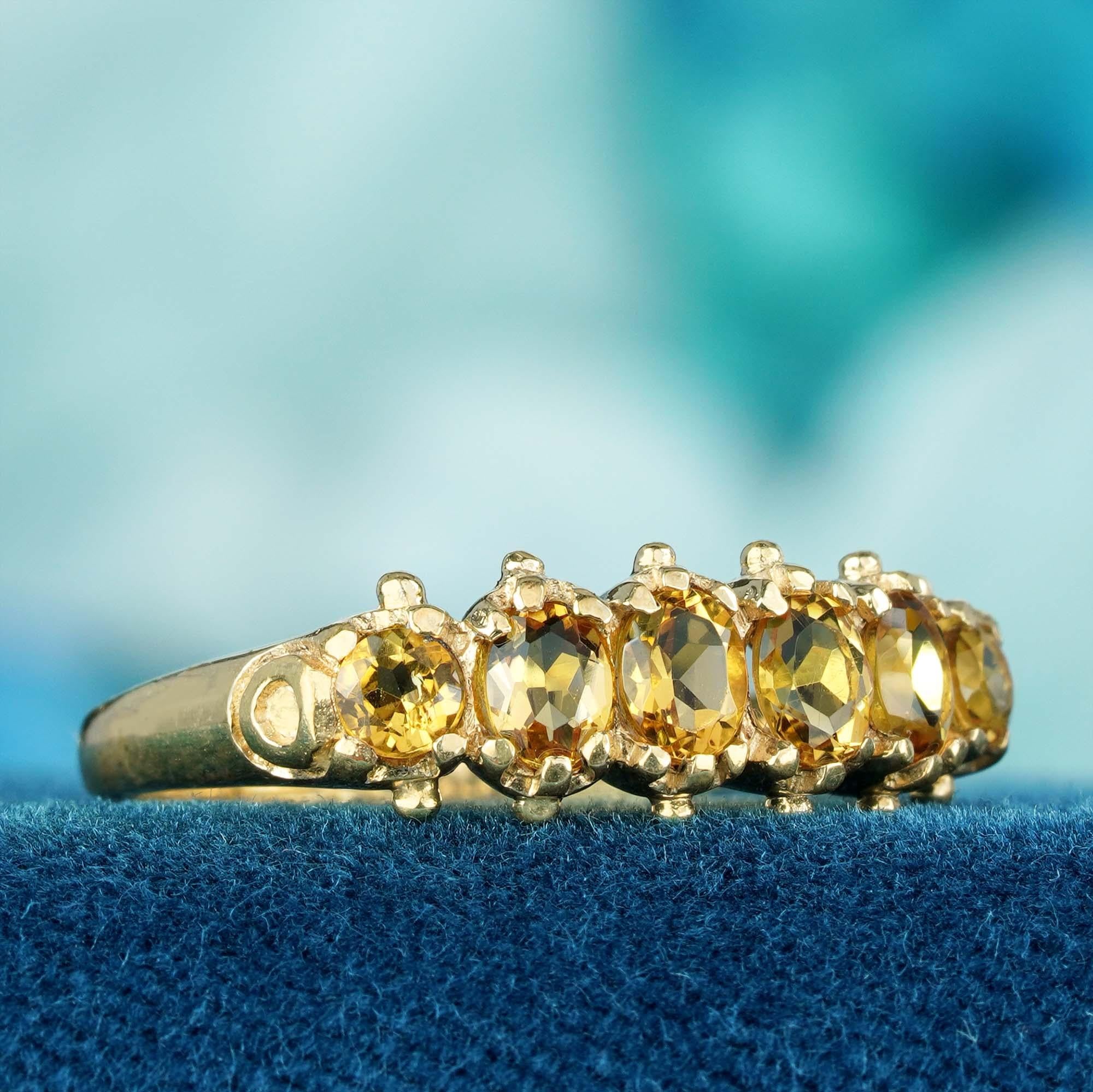 Im Angebot: Natürlicher runder Citrin Vintage-Ring mit sechs Steinen im Vintage-Stil aus massivem 9K Gelbgold () 3