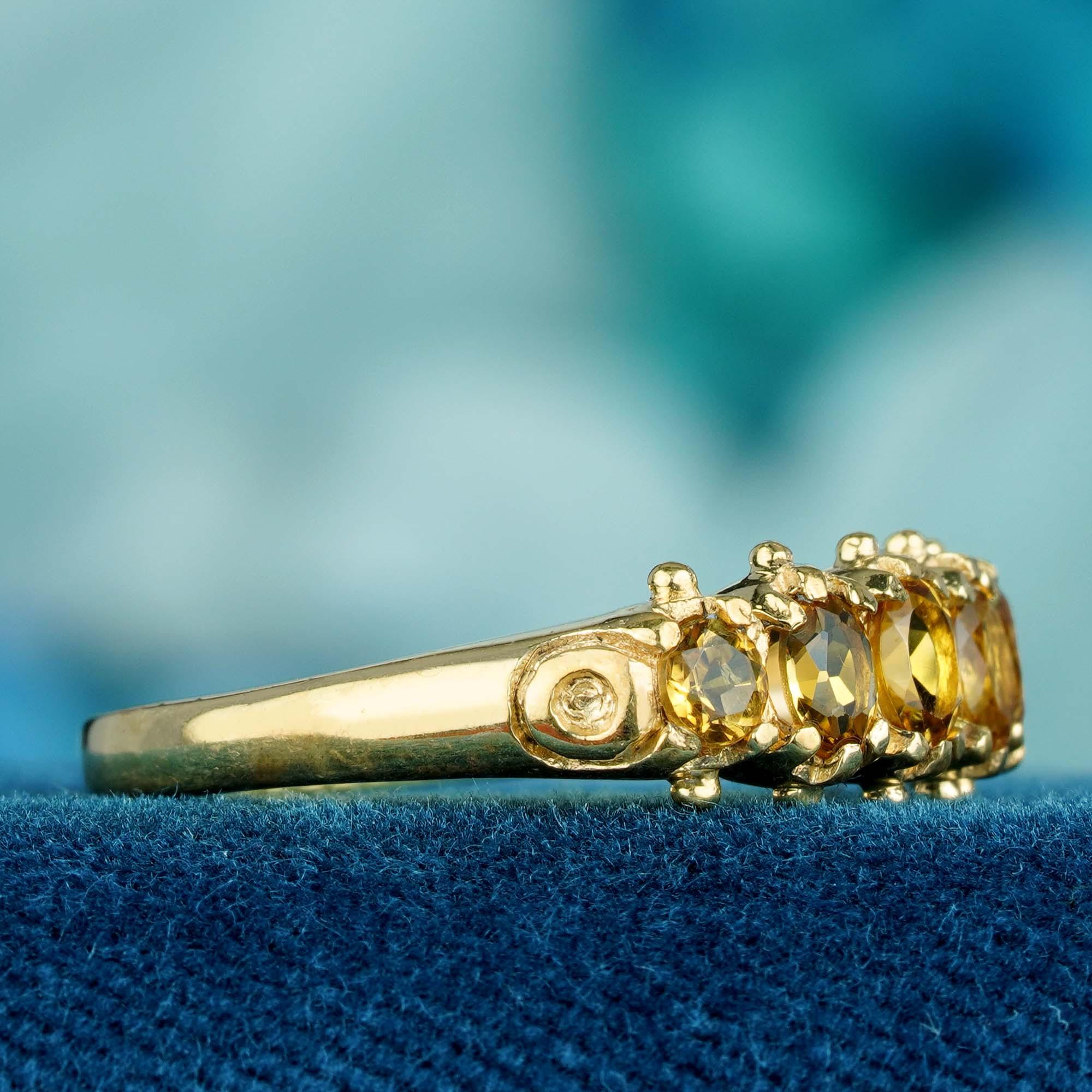 Im Angebot: Natürlicher runder Citrin Vintage-Ring mit sechs Steinen im Vintage-Stil aus massivem 9K Gelbgold () 4