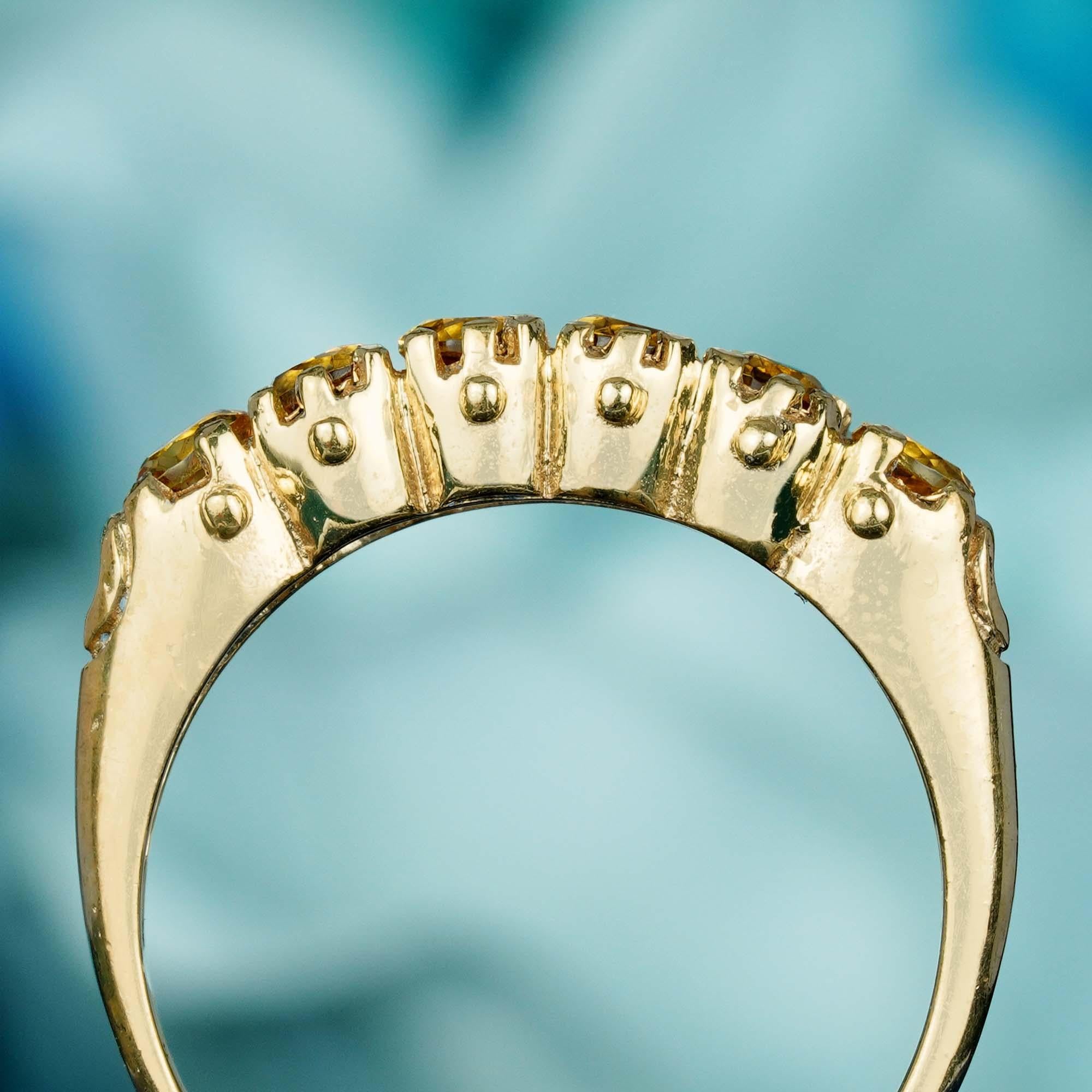 Im Angebot: Natürlicher runder Citrin Vintage-Ring mit sechs Steinen im Vintage-Stil aus massivem 9K Gelbgold () 5
