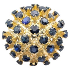 Natural Round Cut Blue Sapphire Clustered Dome Cocktail Ring in Yellow Gold