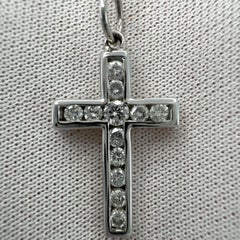 Natural Round Cut Diamond Cross 18k White Gold Pendant Necklace