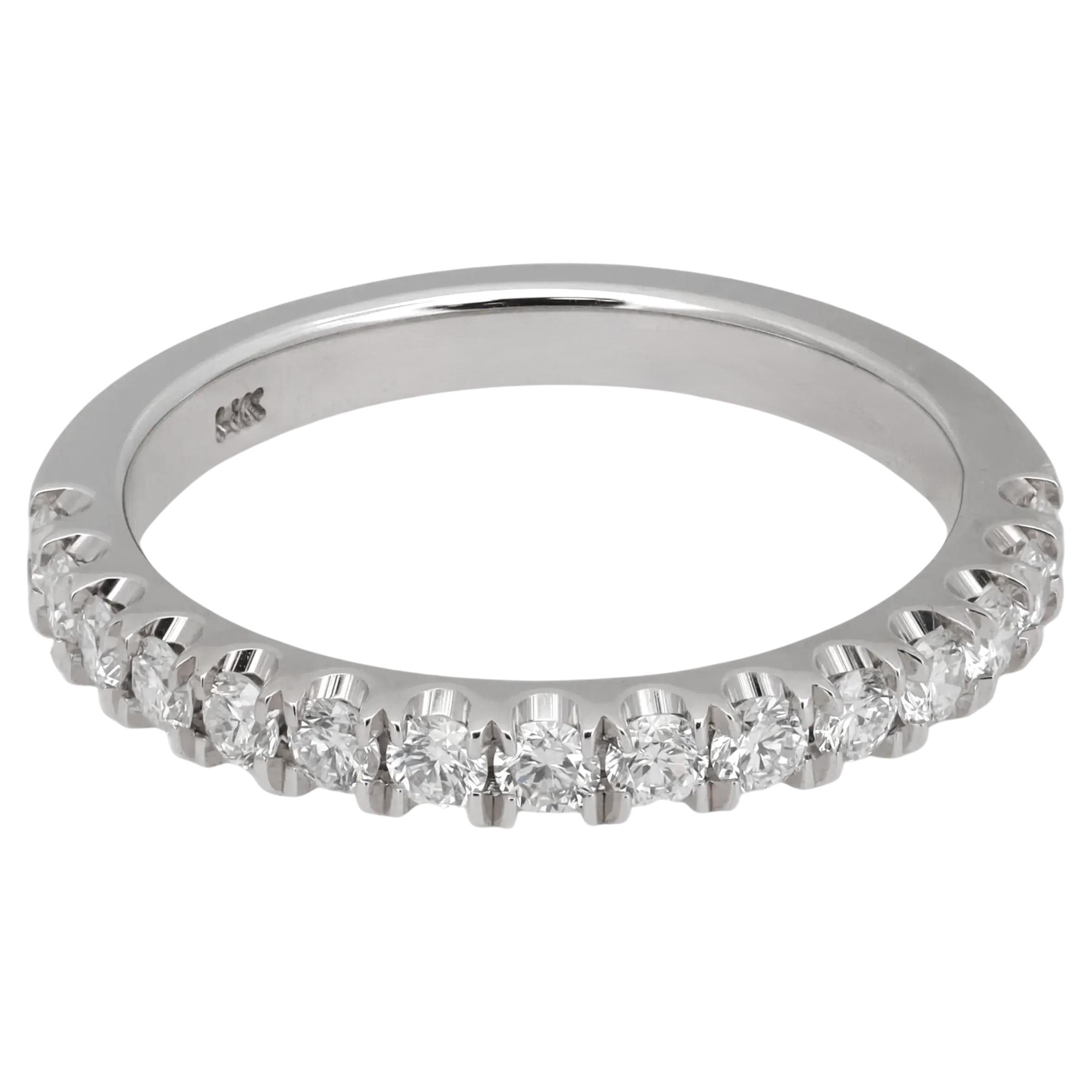Natural Round Cut Diamond Half Eternity Band Ring 14K White Gold 0.53Ctw