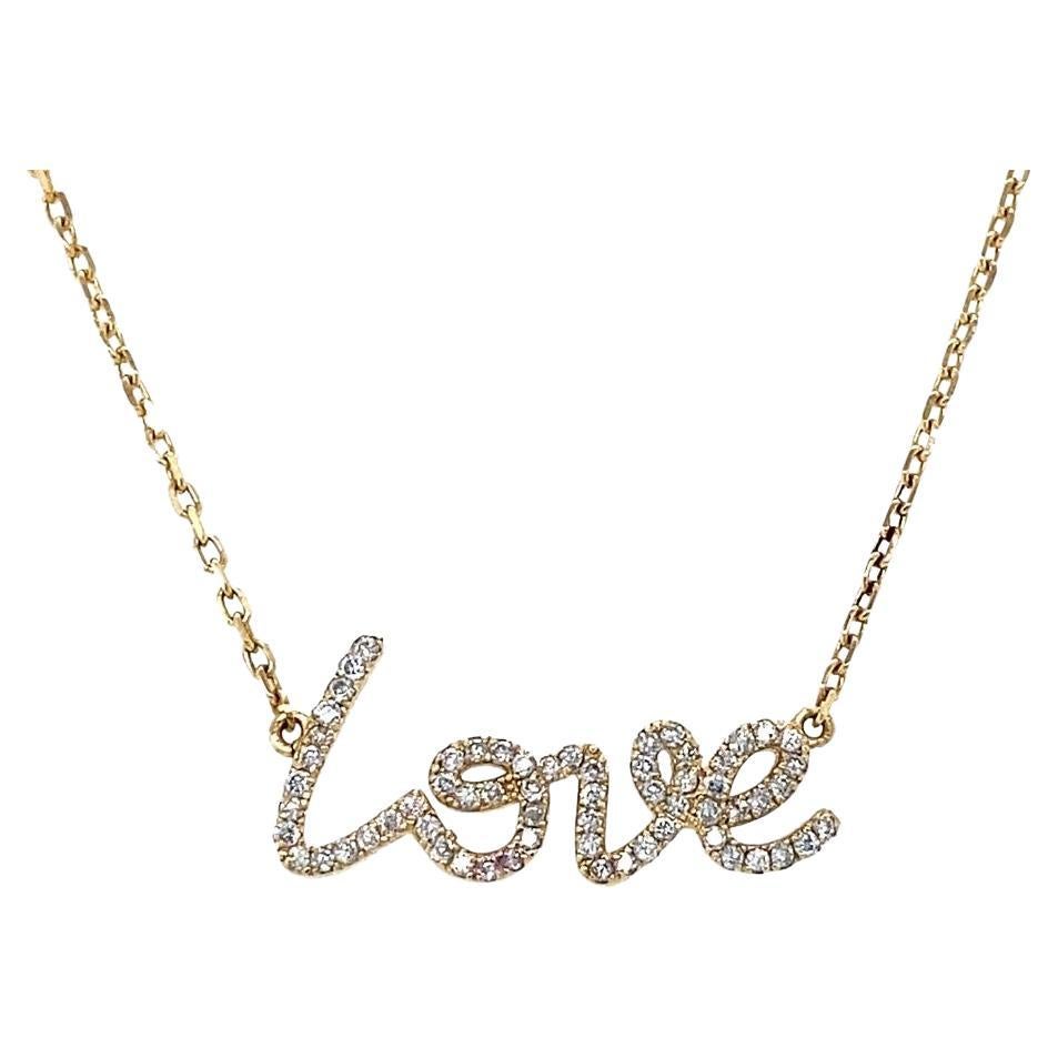 Ciondolo a catena d'amore in oro giallo con diamante taglio rotondo Nature Script