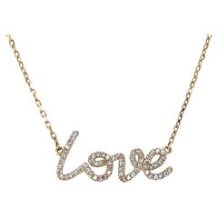 Colgante de cadena de amor de oro amarillo con diamante natural de talla redonda
