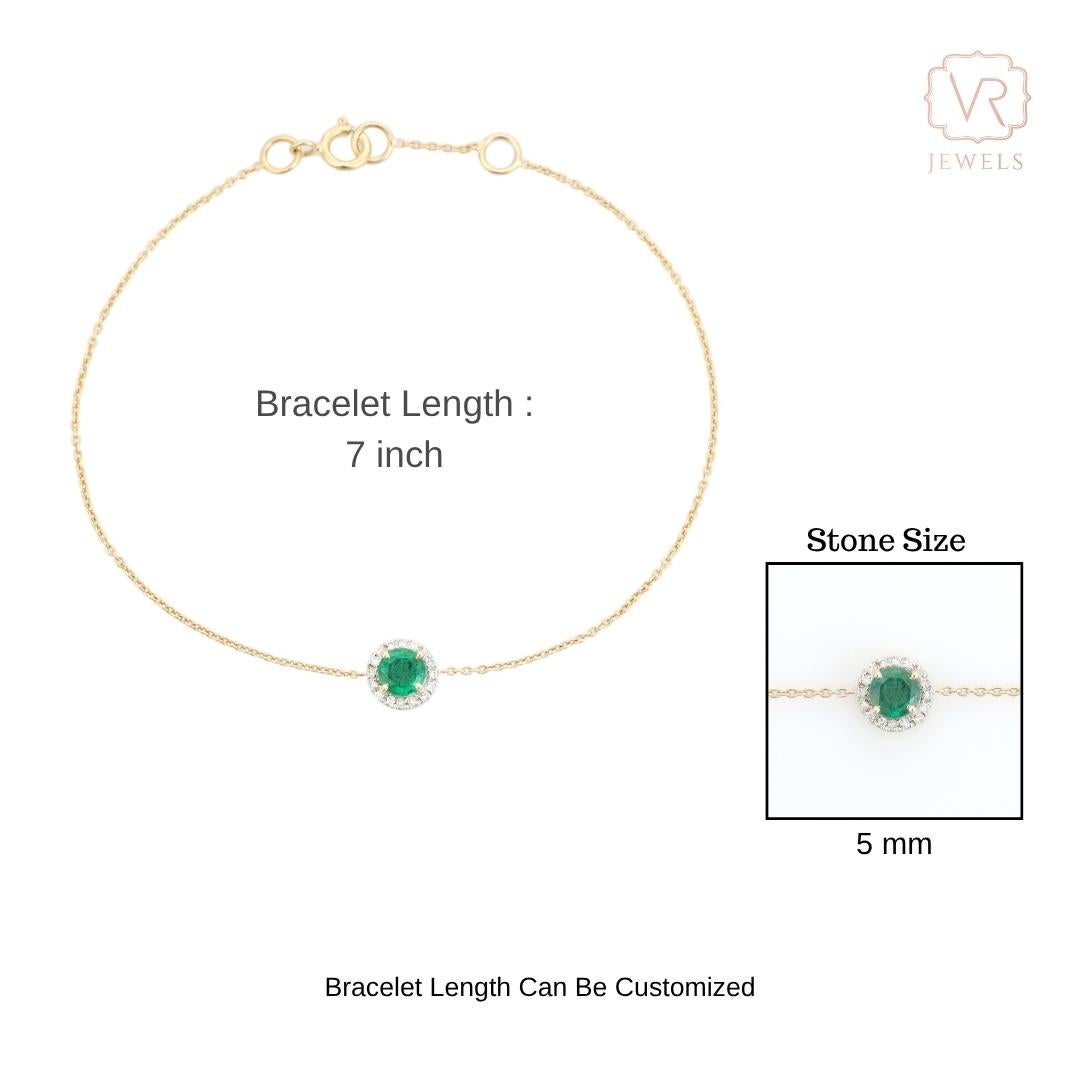 Bracelet de chaîne en or jaune 14K avec émeraudes et diamants de taille ronde naturelle en vente 8