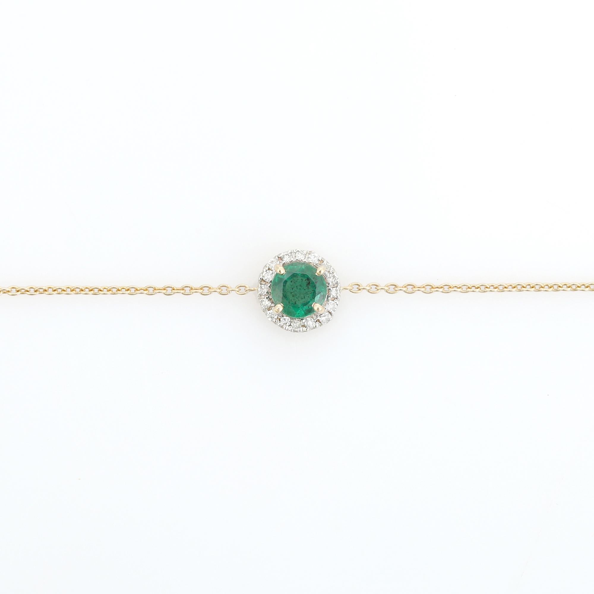 Bracelet de chaîne en or jaune 14K avec émeraudes et diamants de taille ronde naturelle Neuf - En vente à New York, NY