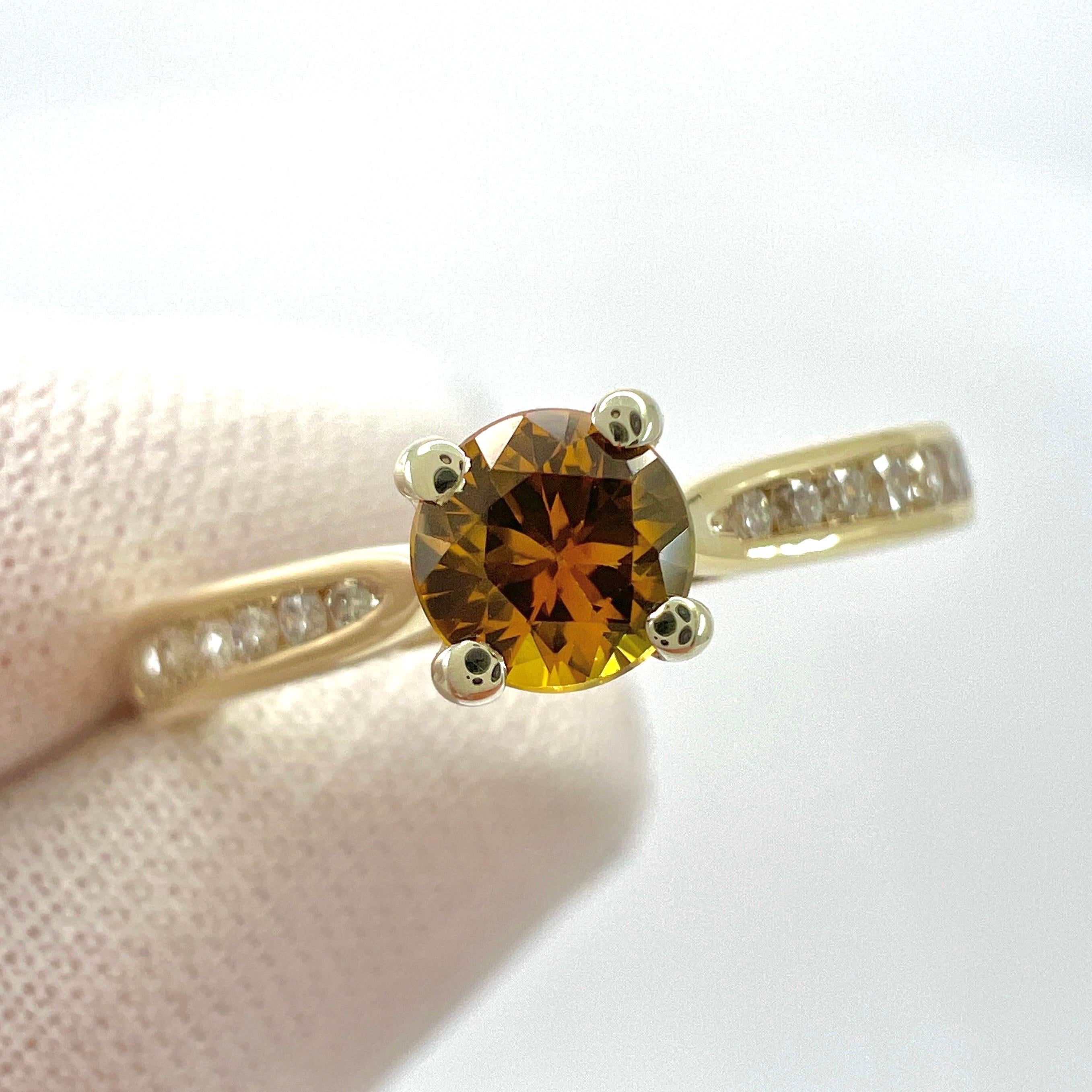 Natural Round Cut Orange Sapphire And Diamond White And Yellow Gold Ring For Sale 6