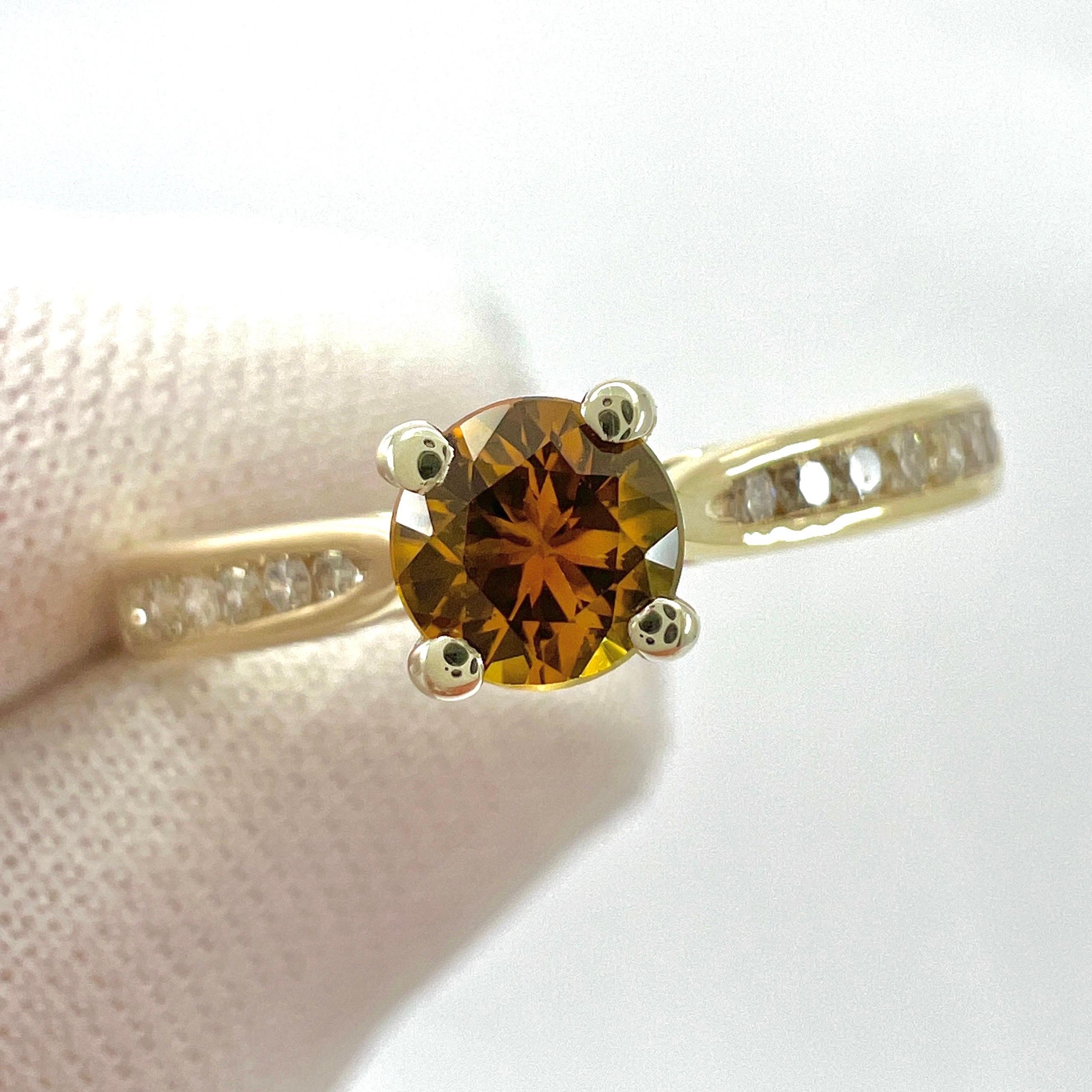 Natural Round Cut Orange Sapphire And Diamond White And Yellow Gold Ring For Sale 1