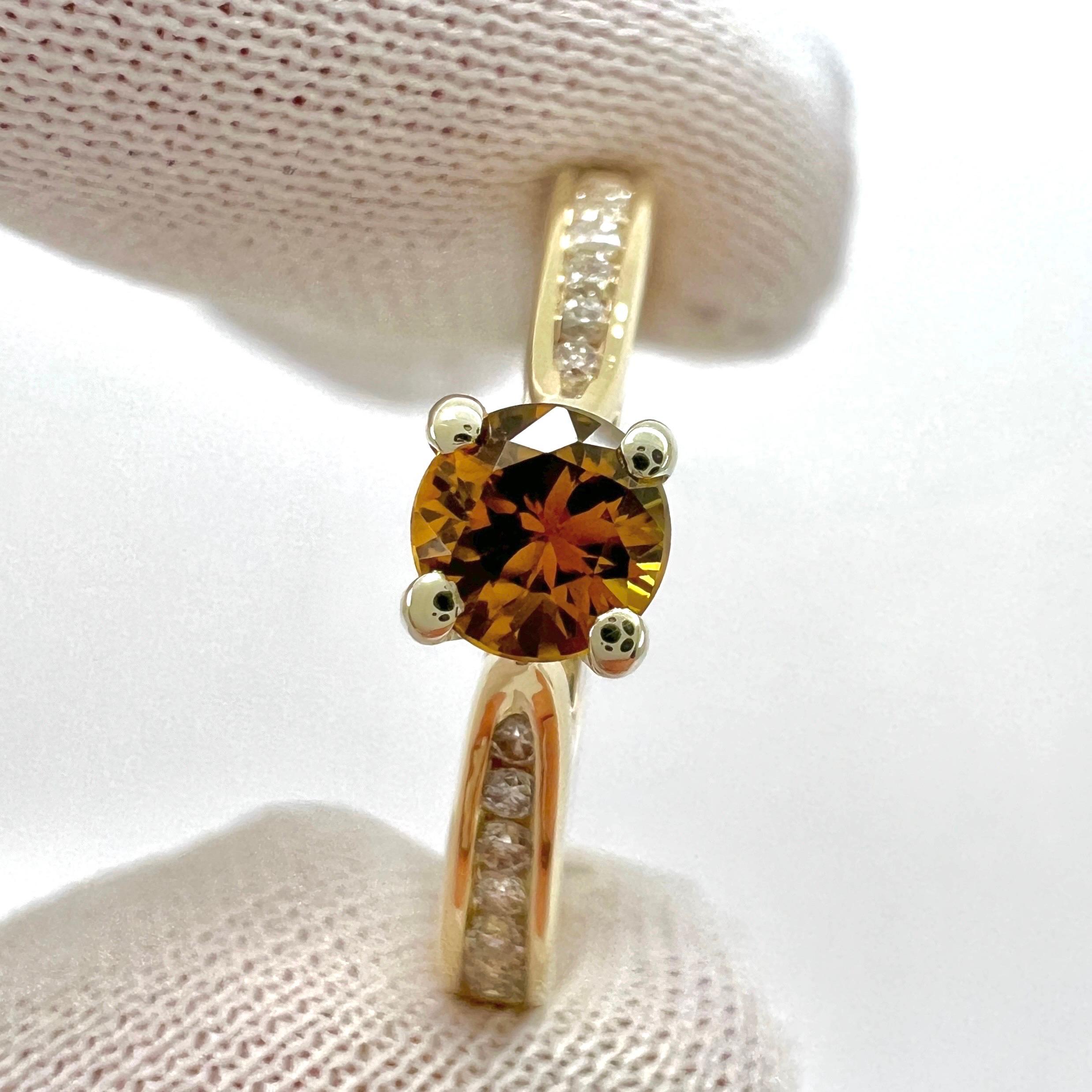 Natural Round Cut Orange Sapphire And Diamond White And Yellow Gold Ring For Sale 4