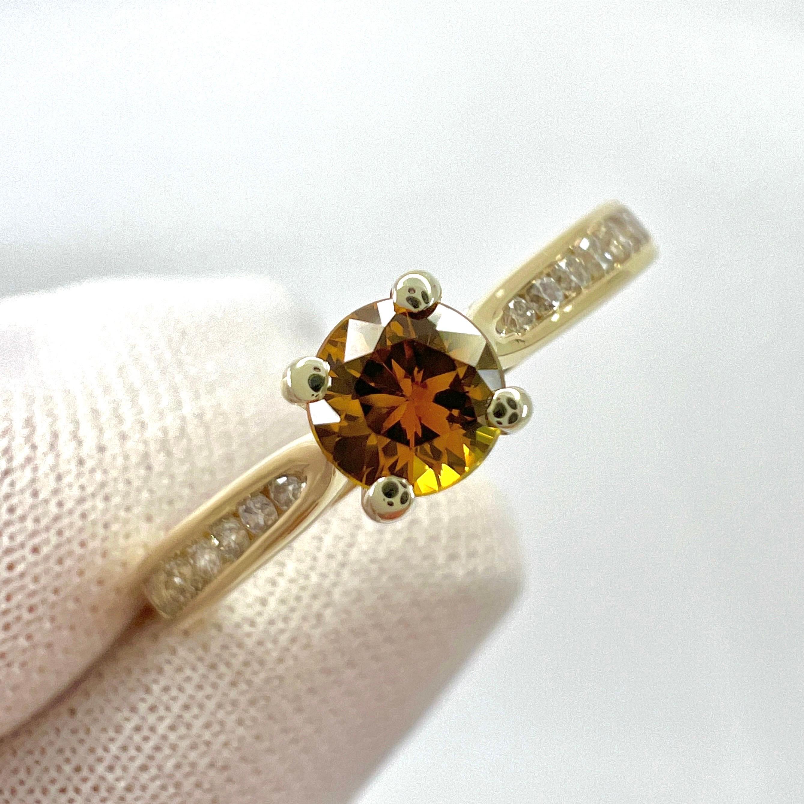 Natural Round Cut Orange Sapphire And Diamond White And Yellow Gold Ring For Sale 5