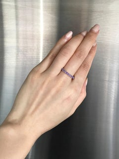 Natural Round Cut Purple Amethyst Wedding Band Ring in 18K White Gold
