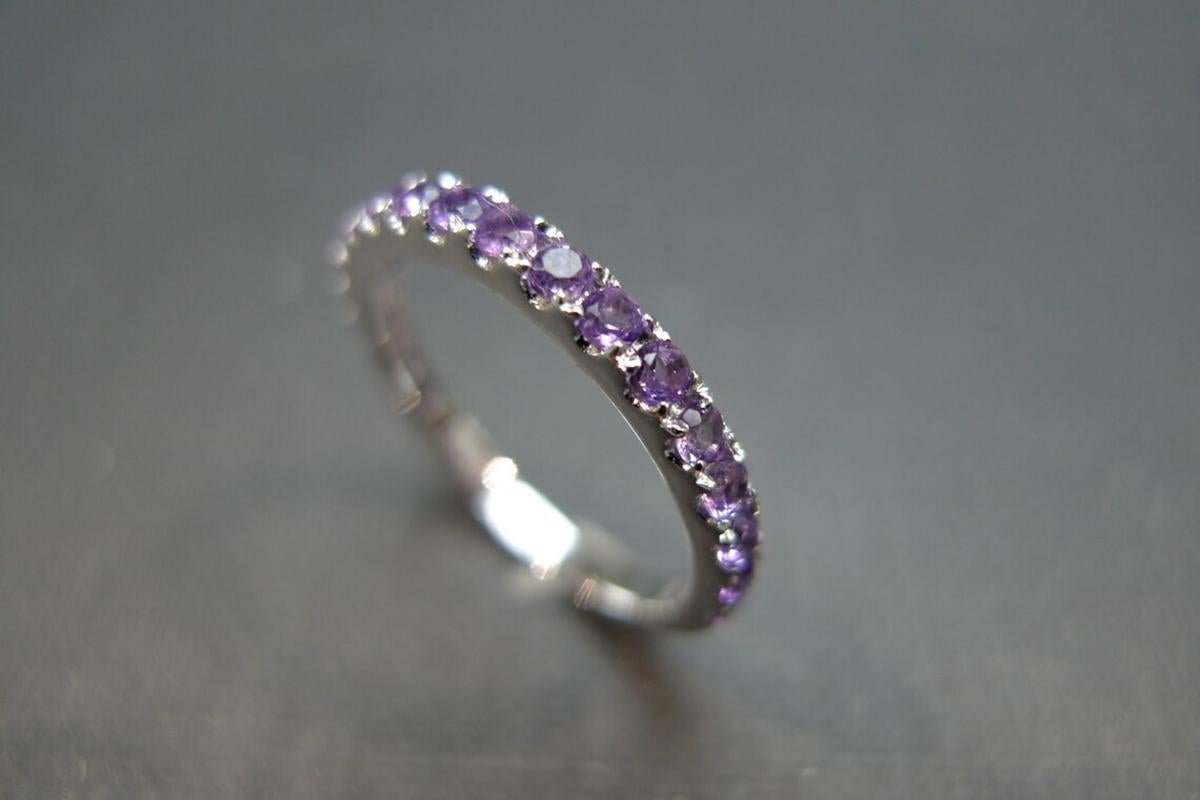 For Sale:  Natural Round Cut Purple Amethyst Wedding Band Ring in 18K White Gold 3