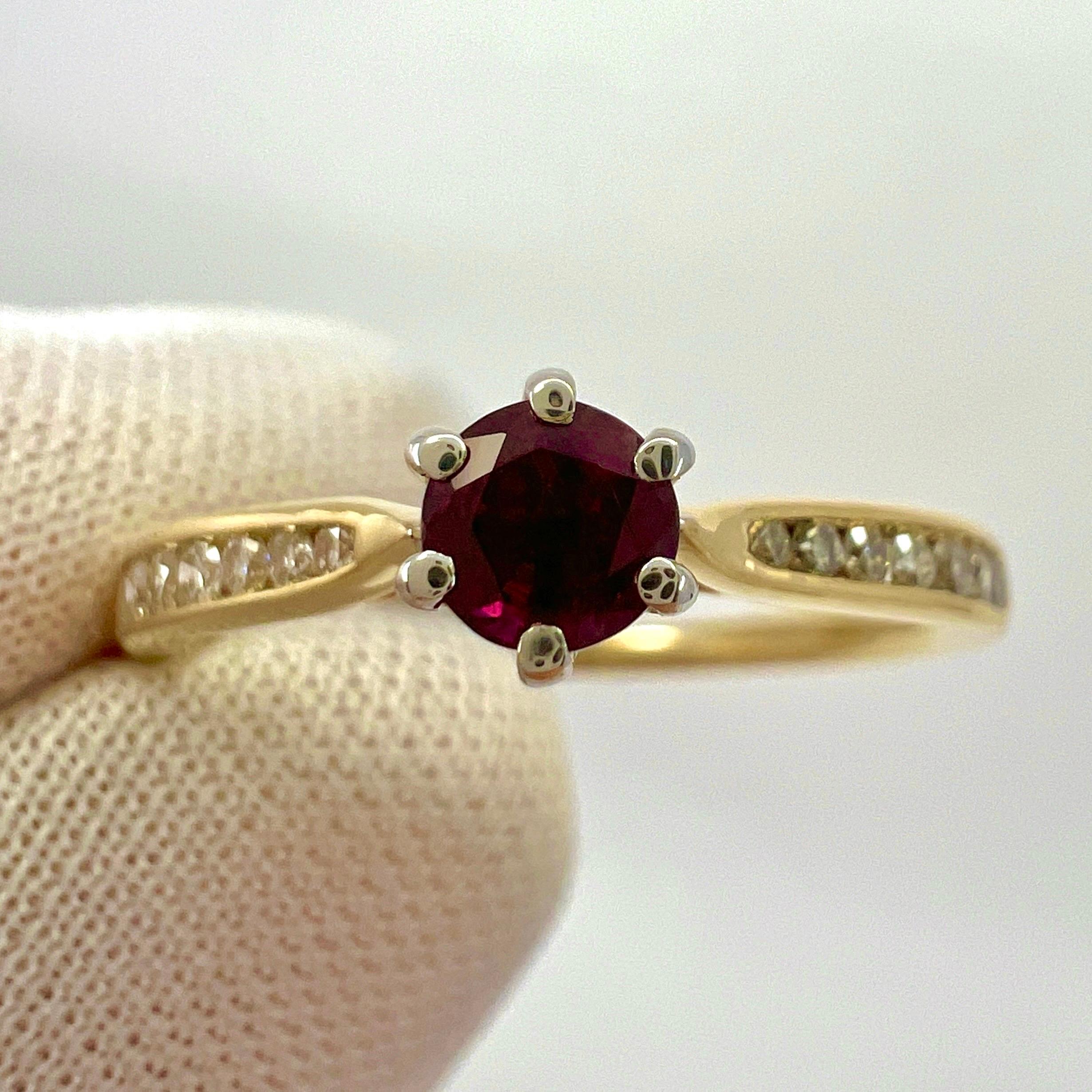 Natural Round Cut Red Ruby And Diamond White And Yellow Gold Ring For Sale 6