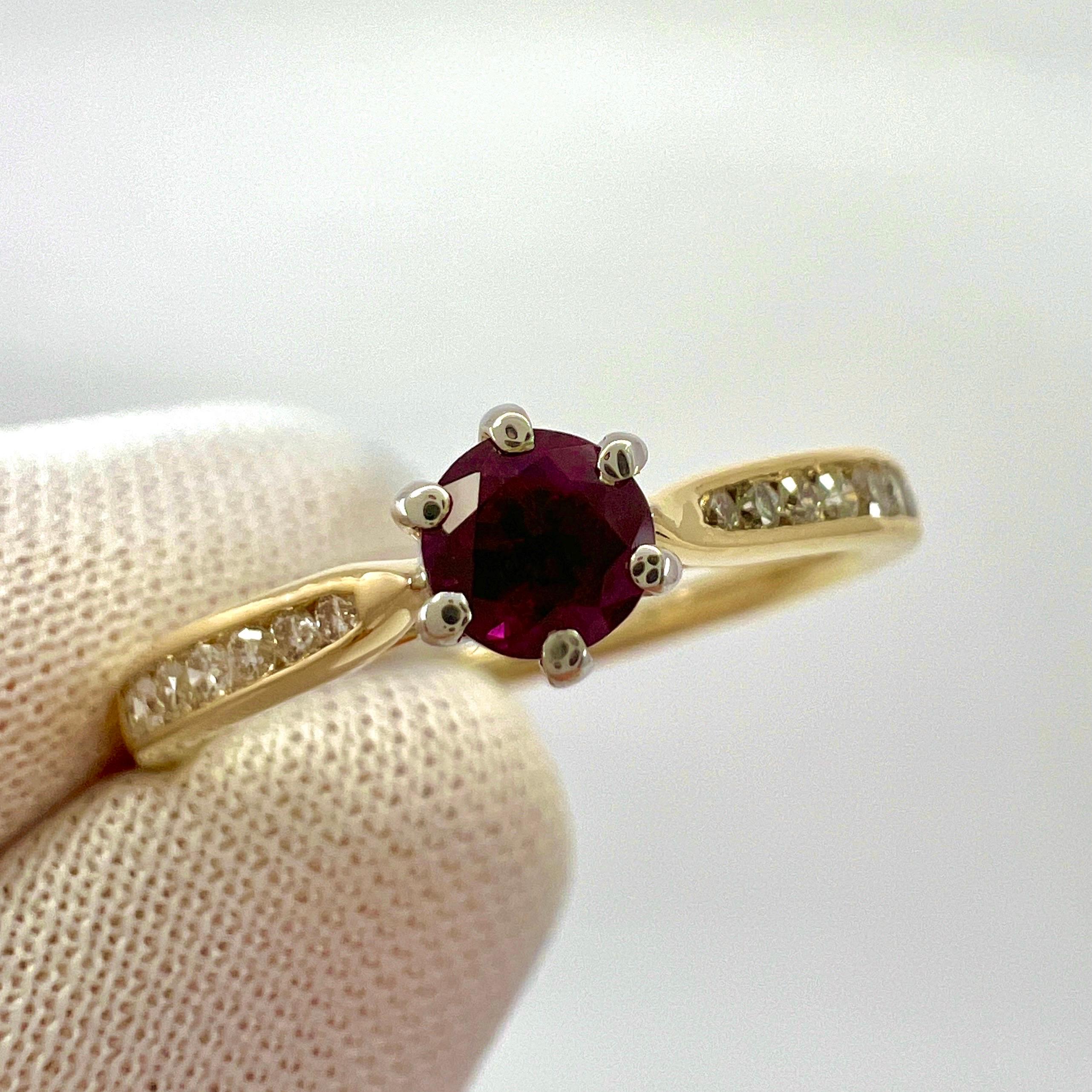 Natural Round Cut Red Ruby And Diamond White And Yellow Gold Ring For Sale 2