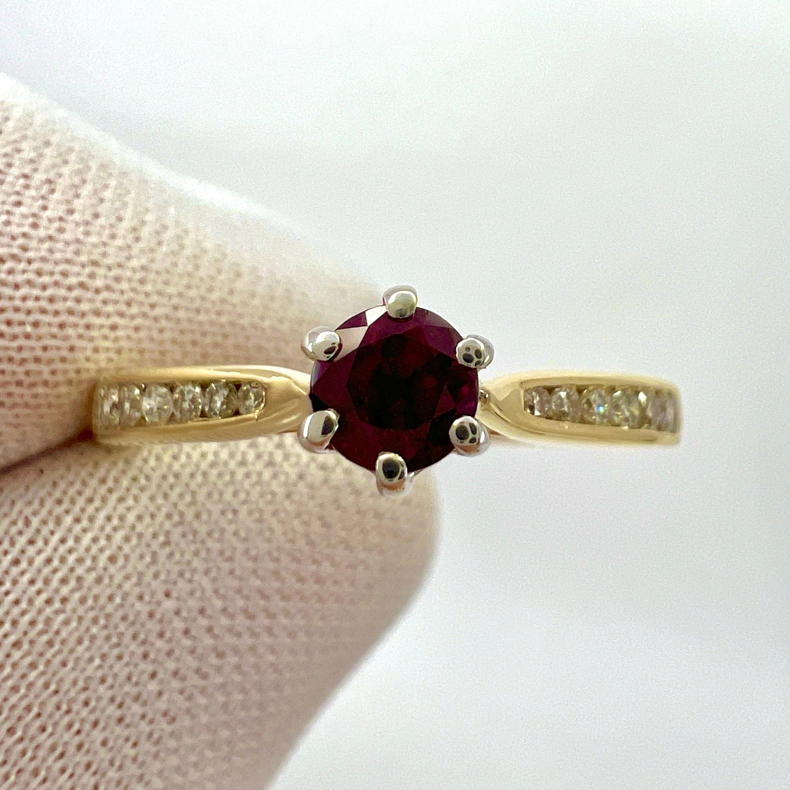 Natural Round Cut Red Ruby And Diamond White And Yellow Gold Ring For Sale 3