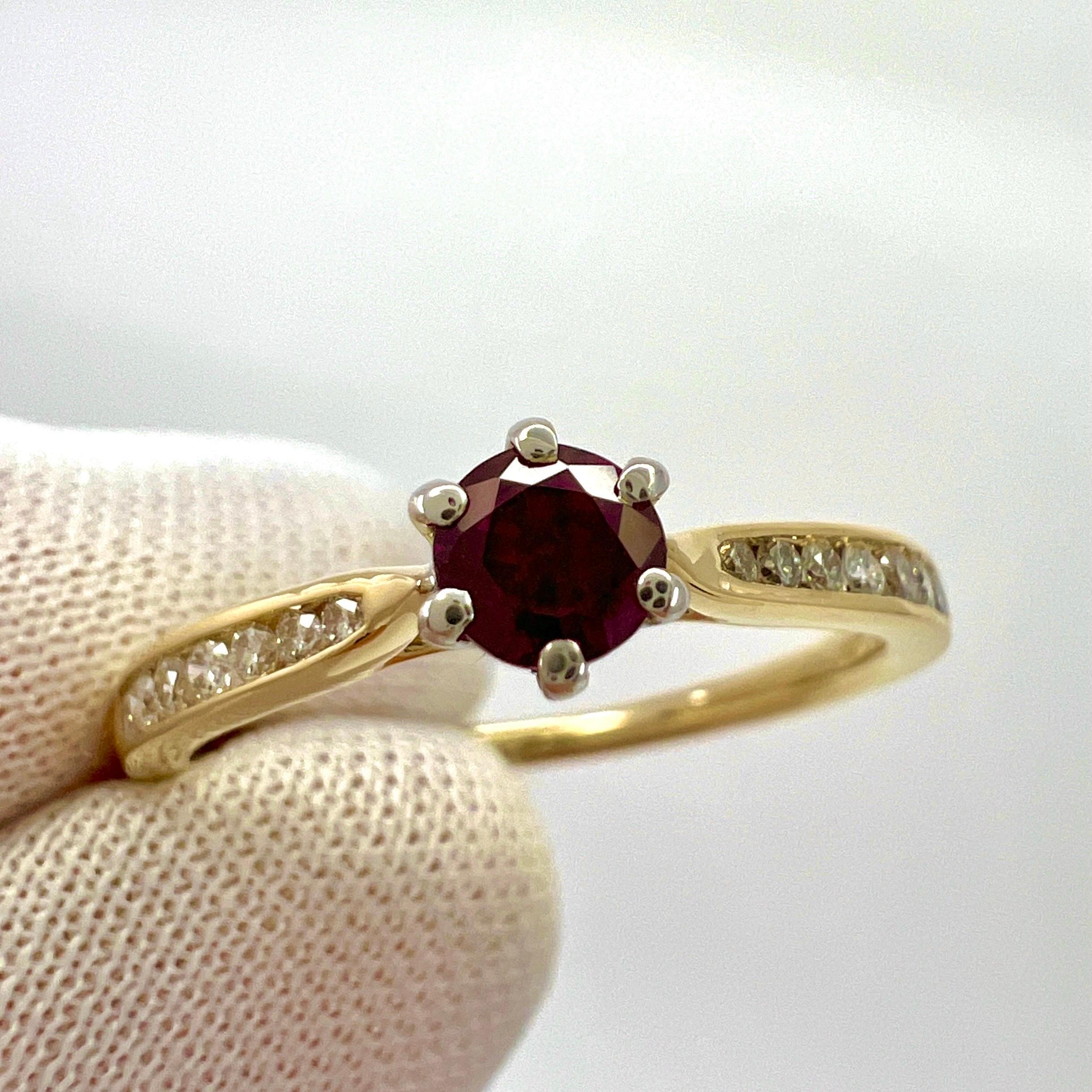 Natural Round Cut Red Ruby And Diamond White And Yellow Gold Ring For Sale 5
