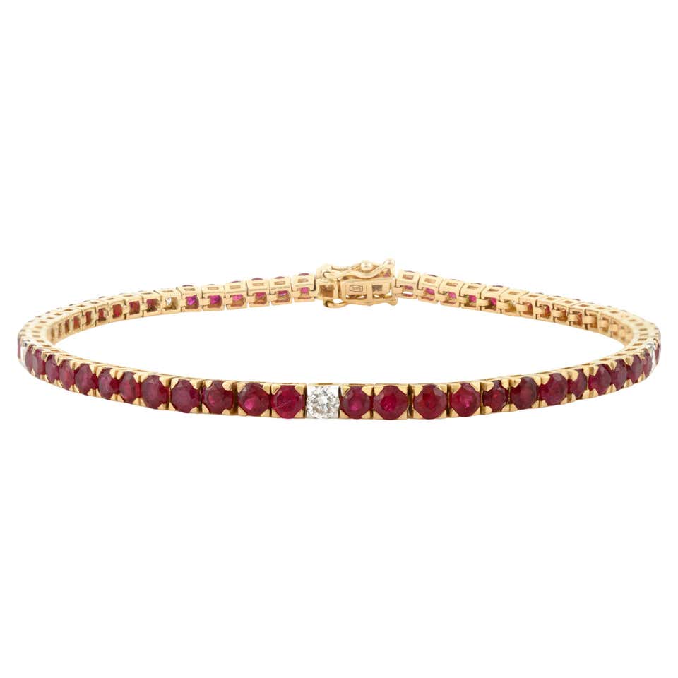 Handmade Oval Cut Ruby Diamond Tennis Bracelet in 14k Yellow Gold Gift ...