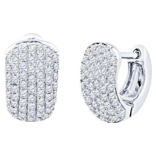 Natural Round Diamond 14 Karat White Gold Huggie Hoop Earrings