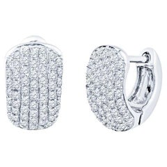 Natural Round Diamond 14 Karat White Gold Huggie Hoop Earrings