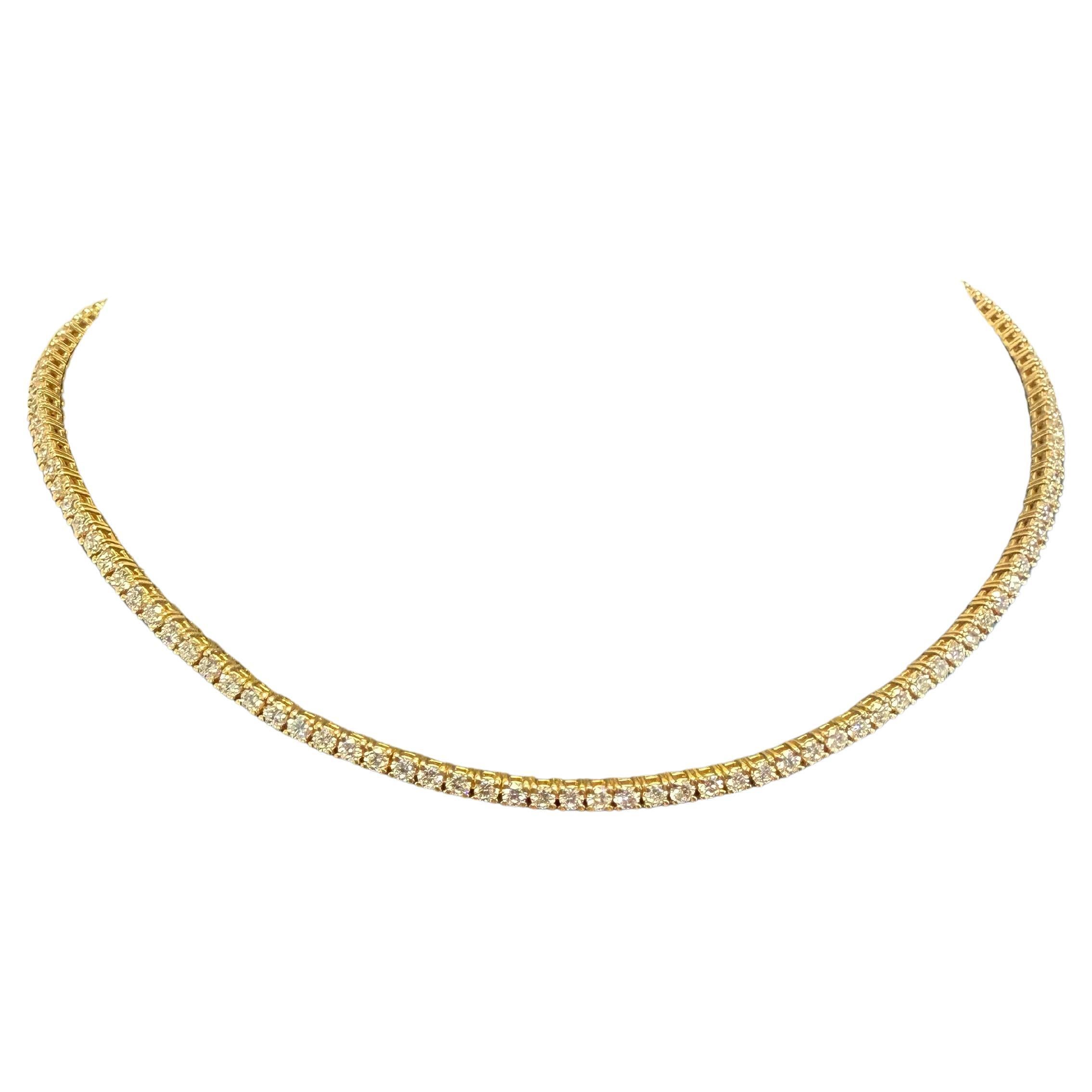 Natural Round Diamond 18-Karat Adjustable Choker Tennis Necklace In Stock For Sale