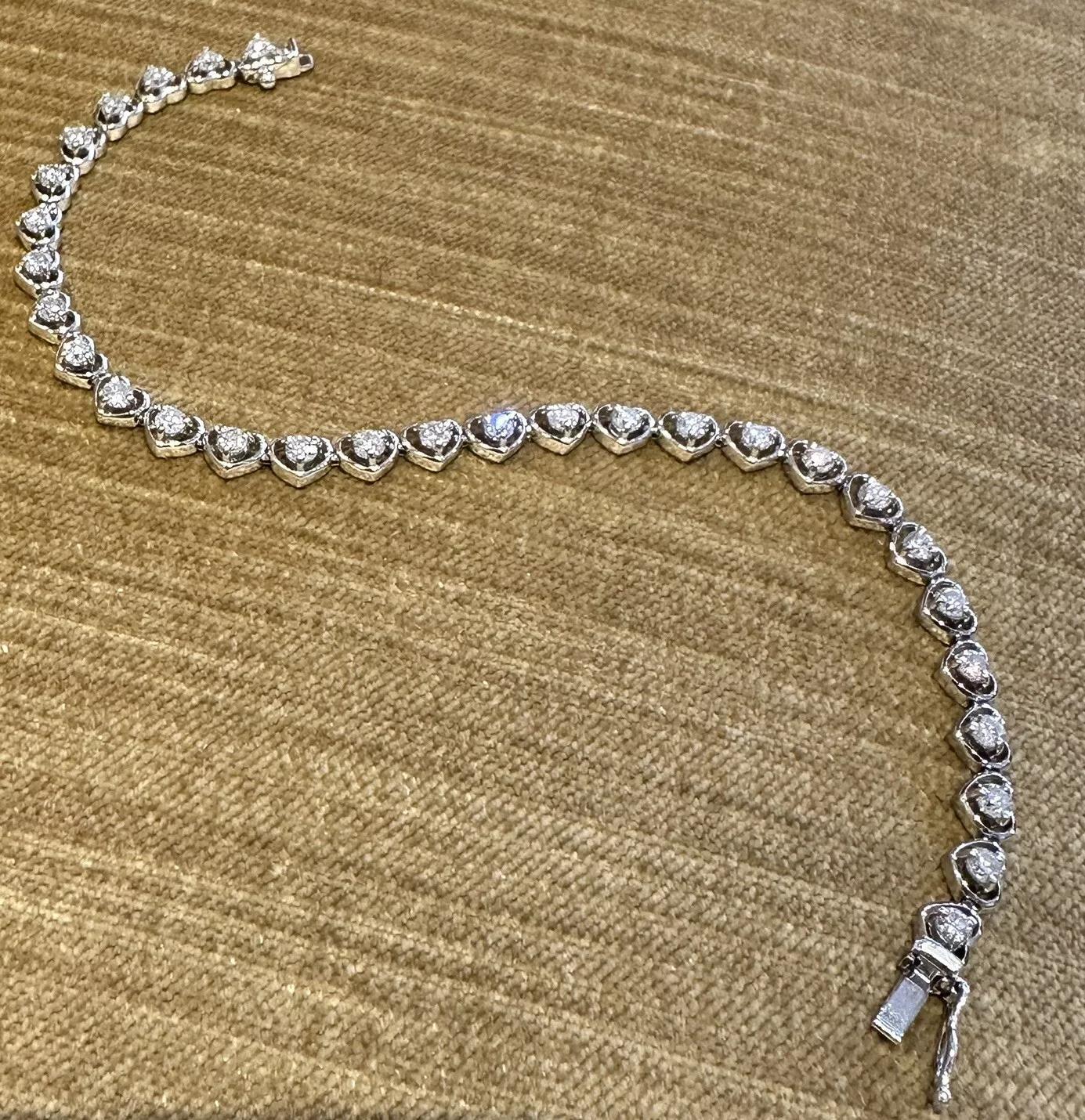 Natural Round Diamond Bracelet with Heart Shaped Platinum Setting In Excellent Condition In La Jolla, CA