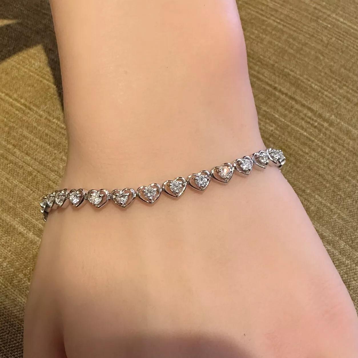Natural Round Diamond Bracelet with Heart Shaped Platinum Setting 3