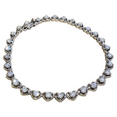 Natural Round Diamond Bracelet with Heart Shaped Platinum Setting