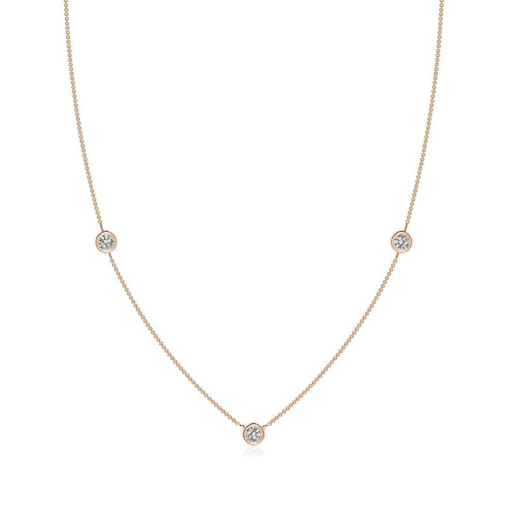 Natural Round 0.5cttw Diamond Chain Necklace in 14K Rose Gold (Color- K, I3)