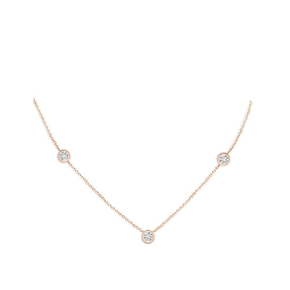 Moderne Collier en or rose 14 carats avec diamant naturel rond de 0,75 ptwi (H, SI2) ANGARA en vente