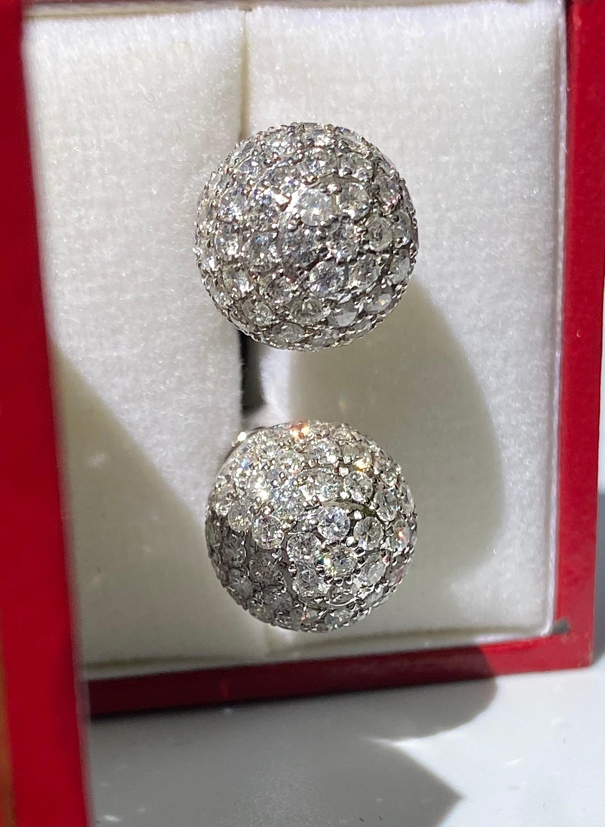 Round Cut Natural Round Diamond Cluster Ball Shape Stud Earrings in 14K White Gold For Sale