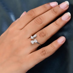 Anillo de boda puño abierto con racimo de diamantes redondos naturales 18 quilates de oro blanco