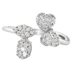 Anillo de boda puño abierto con racimo de diamantes redondos naturales 18 quilates de oro blanco