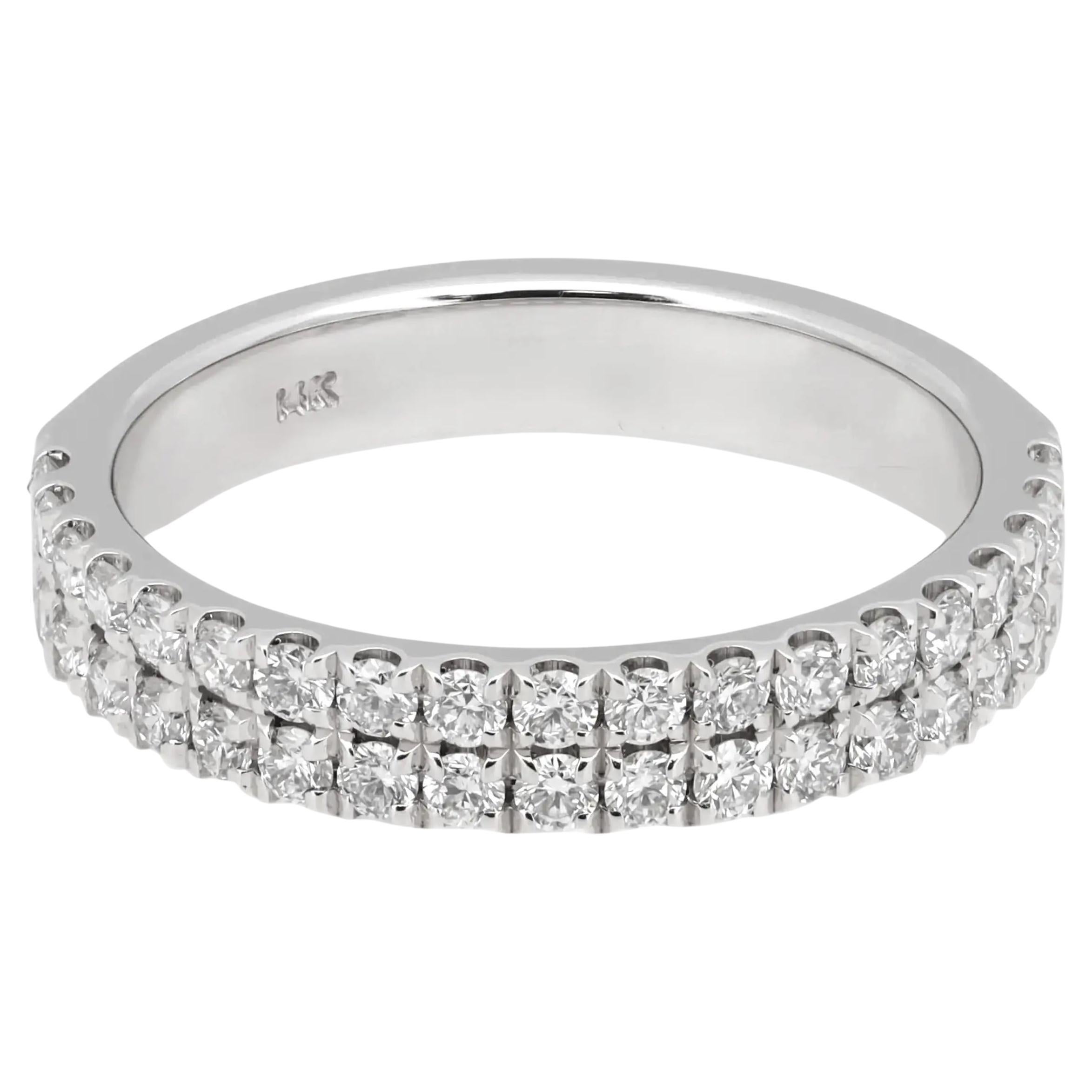 Natural Round Diamond Double Row Half Eternity Band Ring 14K White Gold 0.61Ctw