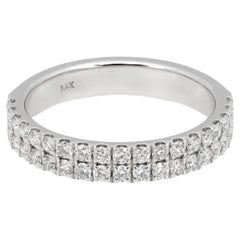 Natural Round Diamond Double Row Half Eternity Band Ring 14K White Gold 0.61Ctw