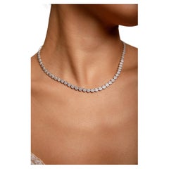 Natural Round Diamond Flower Cluster Tennis Necklace 14K White Gold