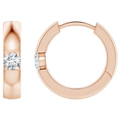 Natural Round Diamond Hoop Earrings in 14K Rose Gold (Size-2.5mm, Color-G)