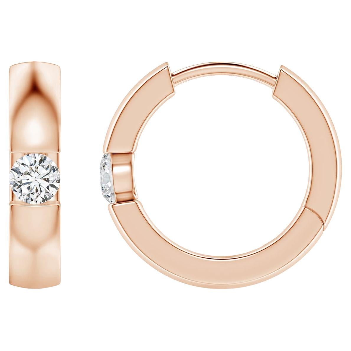 Natural Round Diamond Hoop Earrings in 14K Rose Gold (Size-2.5mm, Color-H) For Sale