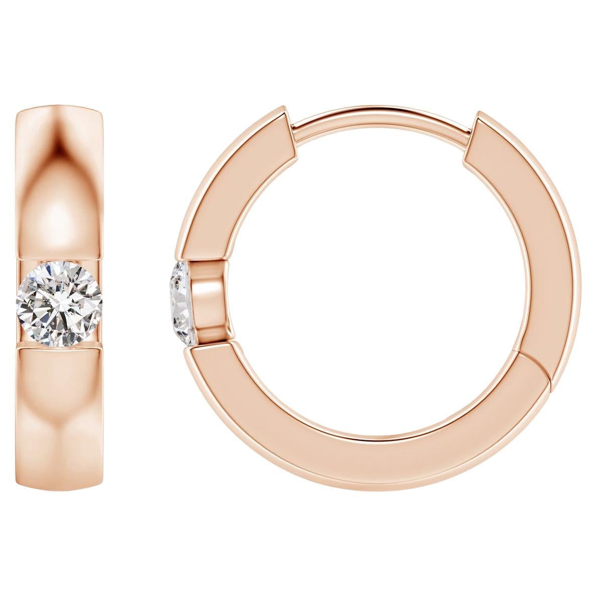 Natural Round Diamond Hoop Earrings in 14K Rose Gold (Size-2.5mm, Color-I-J) For Sale