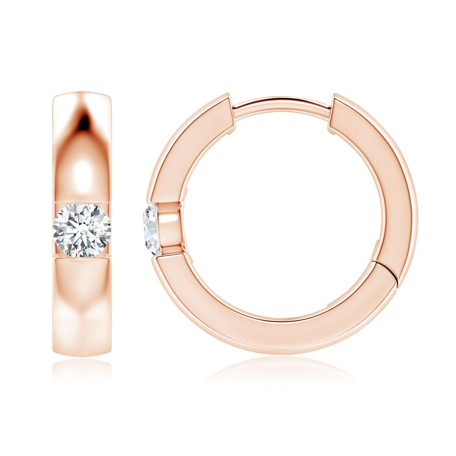 Round Cut ANGARA Natural Round 0.15ct Diamond Hoop Earrings in 14K Rose Gold (Color-G) For Sale